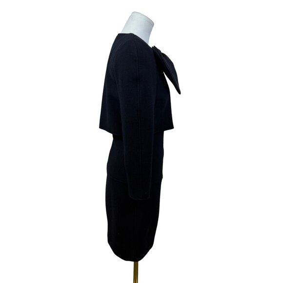 Vintage Oscar De La Renta  Black Satin Bow Long Sleeve Cocktail Dress Size 4 - Picture 3 of 7